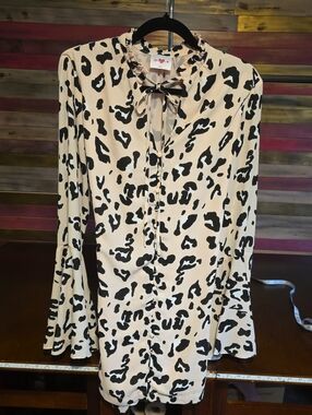 Buddy Love Cream and Black Leopard-Print Dress with Tie Neck